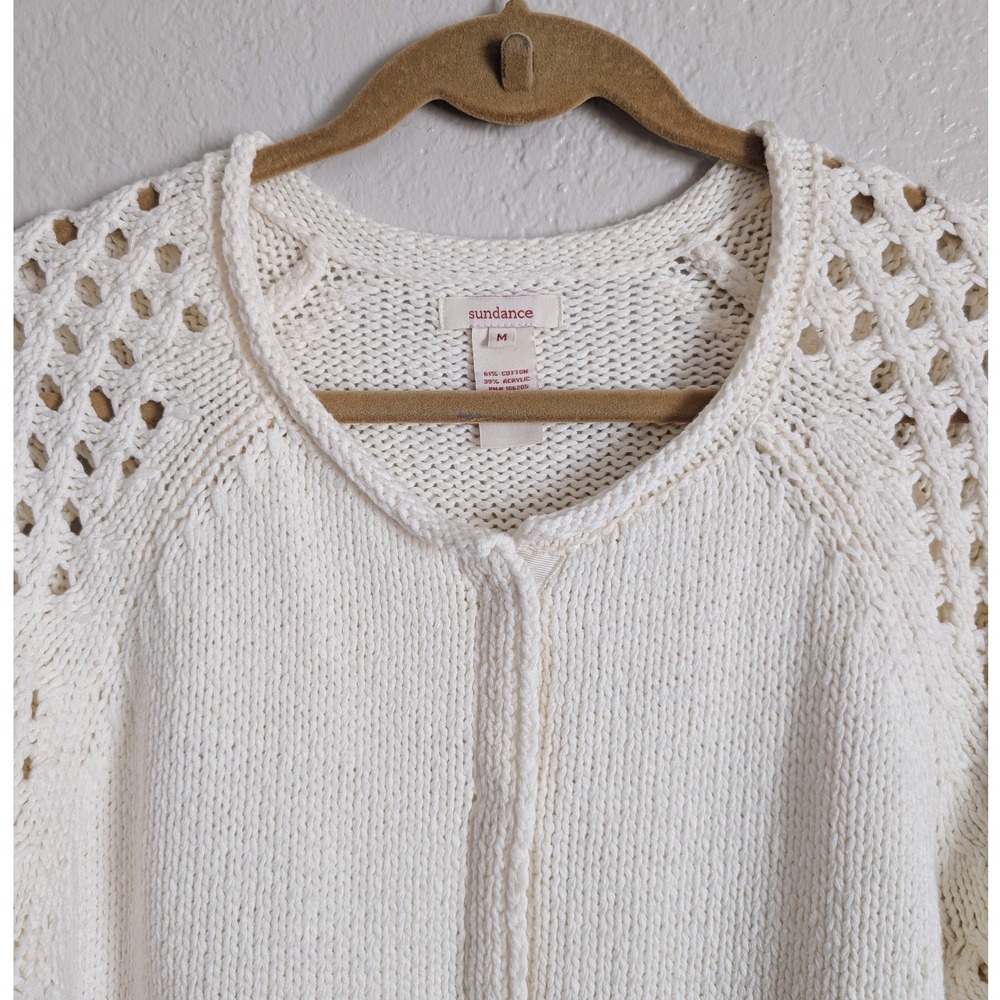 Sundance Cottage Romantic White Rolled Neck Crochet Sleeves Cardigan - Picture 3 of 7